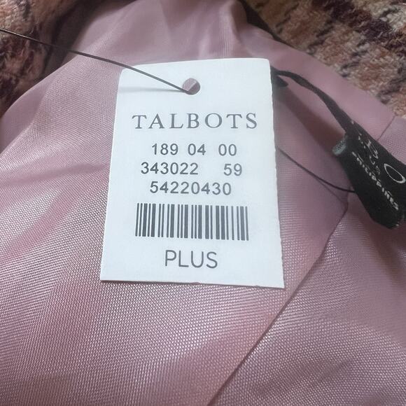 TALBOTS Plus Women's Pink Plaid Wool Houndstooth Blazer Size 14W Shetland NWT - Picture 9 of 16